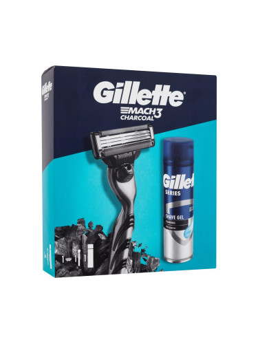 Gillette Mach3 Charcoal Подаръчен комплект самобръсначка Mach3 Charcoal 1 бр. + гел за бръснене Series Shave Gel Cleansing With Charcoal 200 ml