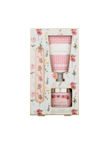 Baylis & Harding Royale Garden Luxury Manicure Set Подаръчен комплект крем за ръце Royale Garden Rose, Poppy & Vanilla 50 ml + минерални соли Royale Garden Rose, Poppy & Vanilla 70 g + пила за нокти