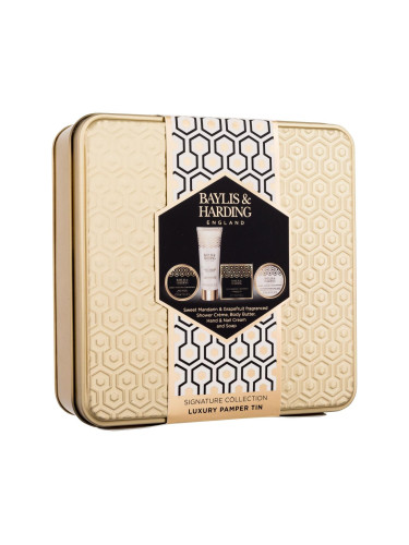 Baylis & Harding Sweet Mandarin & Grapefruit Signature Collection Luxury Pamper Tin Подаръчен комплект Крем за ръце и нокти 50 ml + сапун 50 g + душ крем 50 ml + масло за тяло 50 ml + метална кутия