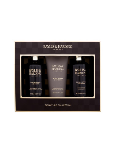 Baylis & Harding For Him Black Pepper & Ginseng Signature Collection Подаръчен комплект душ гел за коса и тяло 300 ml + душ гел 300 ml + балсам за след бръснене 200 ml