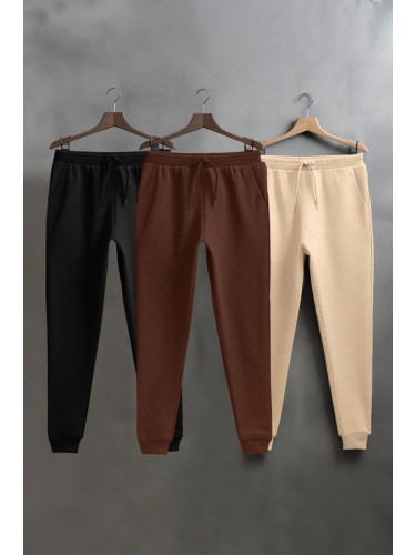 Trendyol Beige-Brown-Black 3-Pack Sweatpants