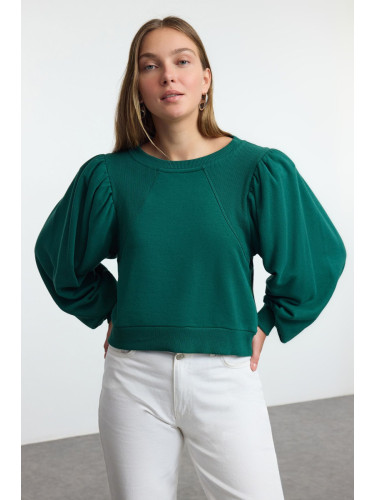 Trendyol Emerald Green Thick Regular Regular Pattern Balloon Sleeve Knitted Sweatshirt