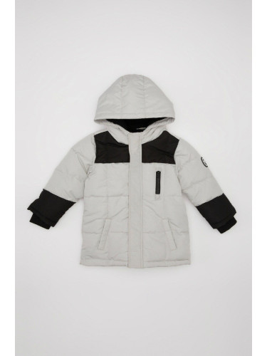 DEFACTO Baby Boy Water Repellent Ribbed Sleeve Hooded Coat