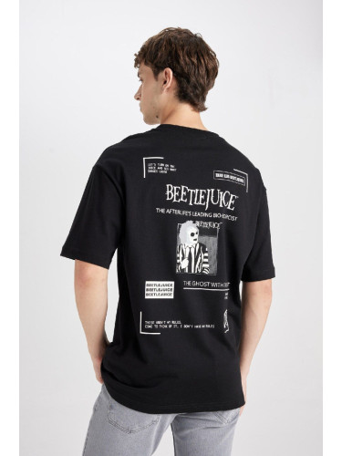 DEFACTO Beetlejuice (1988) Black Boxy Fit Crew Neck Back Printed Cotton Short Sleeve T-Shirt