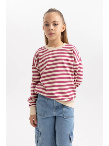 DEFACTO Girl's Striped Crew Neck Sweatshirt