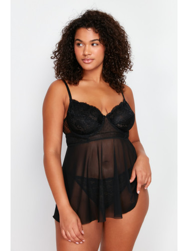 Trendyol Curve Black High Waist Underwire Babydoll & Thong Set