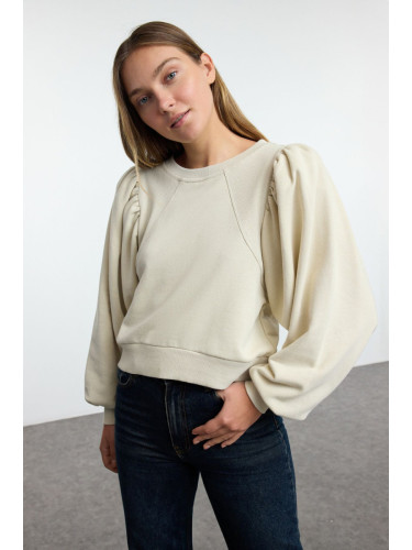 Trendyol Stone Thick Regular Normal Pattern Balloon Sleeve Knitted Sweatshirt