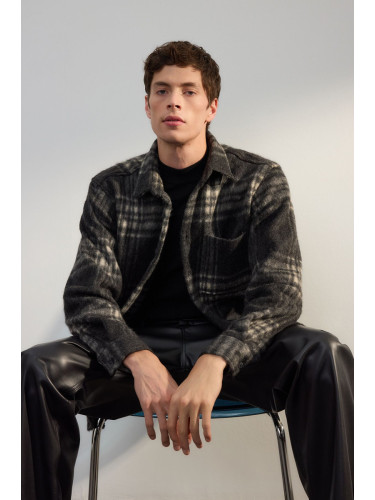 Trendyol Black Oversize Fit Winter Checkered Lumberjack Shirt Jacket