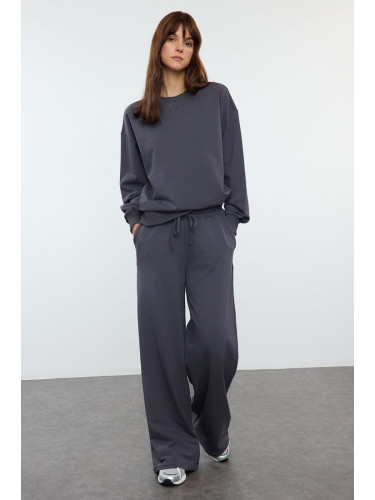 Trendyol Anthracite Relaxed/Comfortable Fit Wide Leg/Wide Leg Knitted Sweatshirt/Bottom Tracksuit Set