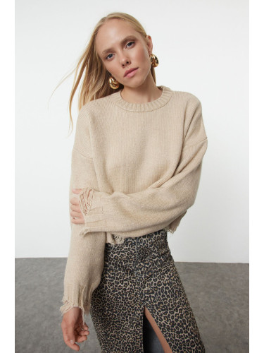 Trendyol Stone Crop Super Wide Pattern Soft Texture Knit Sweater