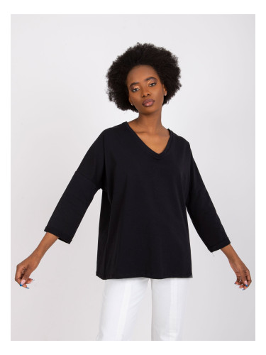 Black cotton women's blouse by Sylvie RUE PARIS