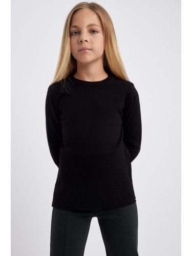 DEFACTO Girl's Black Crew Neck School Sweater