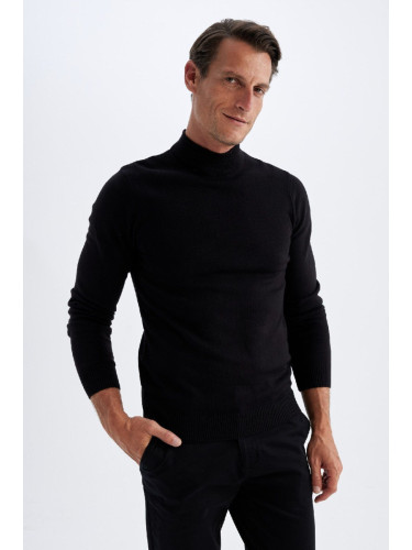 DEFACTO Men's Black Slim Fit Slim Fit Half Turtleneck Knitwear Sweater