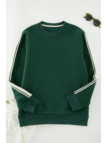 Trendyol Emerald Green Regular Cut Striped Sweatshirt