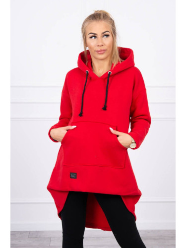 Reinforced sweatshirt with a long back and hood in red