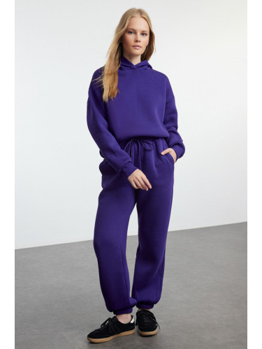 Trendyol Purple Thick Fleece Hooded Oversize/Comfortable Cut Knitted Tracksuit Set