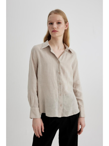 DEFACTO Oversize Fit 100% Linen Long Sleeve Shirt