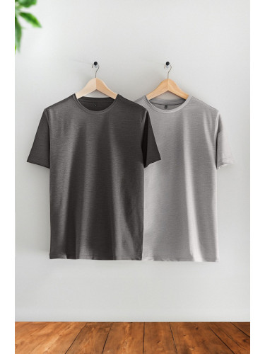 Trendyol Grey Melange-Anthracite Melange Relaxed/Comfortable Cut 2-Pack Basic T-Shirt