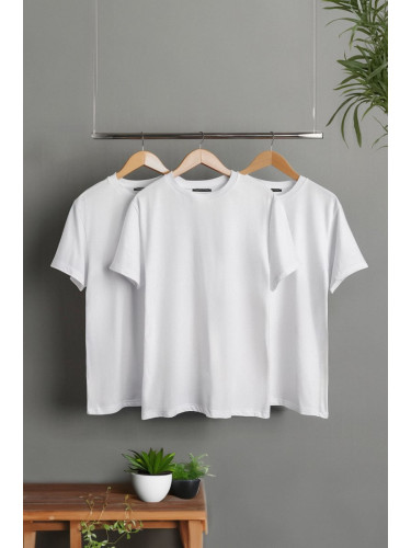 Trendyol 3-Pack White Basic Slim/Slim Cut 100% Cotton 3-Pack T-Shirt