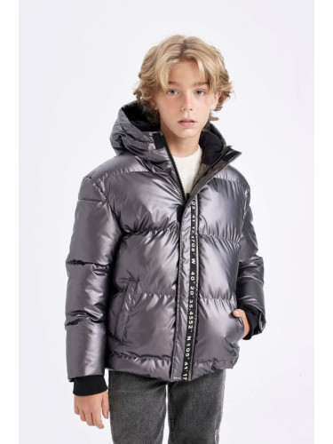 DEFACTO Boy's Water Repellent Ribbed Sleeve Hooded Fleece Lined Puffer Jacket C5524a824wn