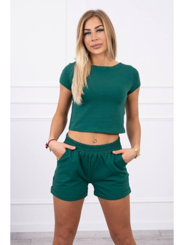 Cotton set with shorts in dark green color