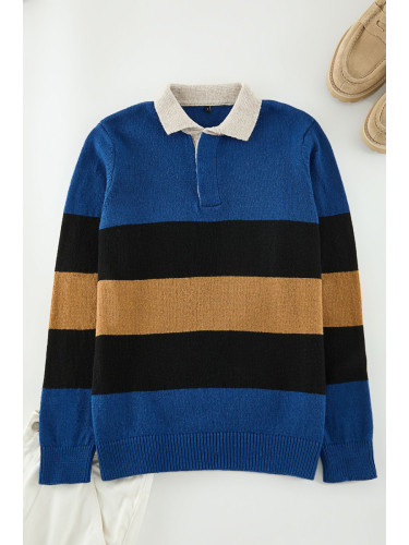 Trendyol Multicolored Regular Polo Neck Color Blocked Knitwear Sweater