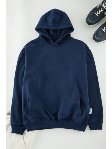 Trendyol Indigo Oversize/Wide Cut Fleece Sweatshirt