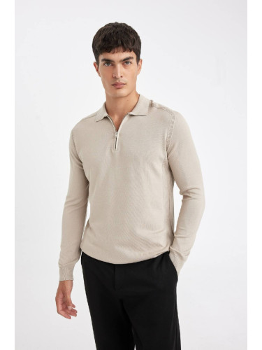 DEFACTO Men's Beige Standard Fit Regular Cut Stand Collar Half Zipper Knitwear Sweater