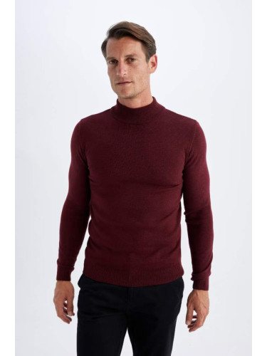 DEFACTO Men's Burgundy Slim Fit Slim Cut Half Turtleneck Knitwear Sweater