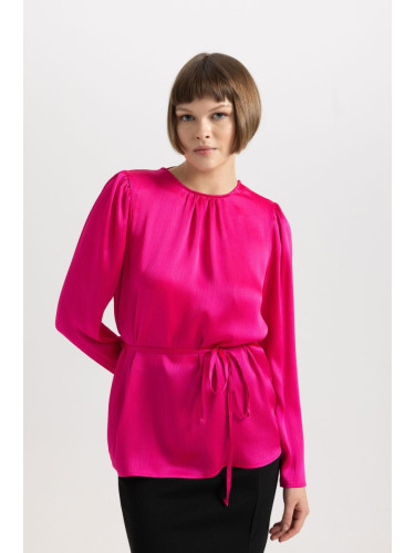 DEFACTO Fitted Round Neck Long Sleeve Chiffon Blouse