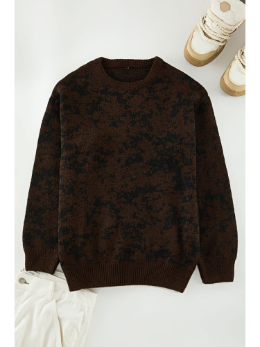 Trendyol Brown Regular Crew Neck Polka Dot Knitwear Sweater