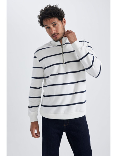 DEFACTO Comfort Fit Striped Half Zipper Sweatshirt