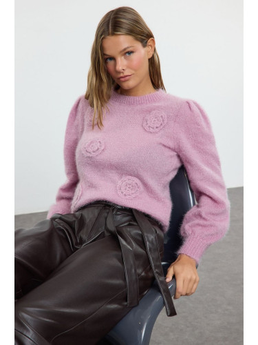 Trendyol Pink Fuzzy Flower Embroidered Knitwear Sweater