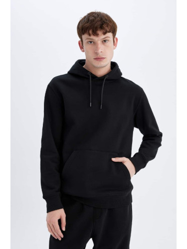 DEFACTO Men's Black Pocket Regular Fit Hooded Basic Sweatshirt