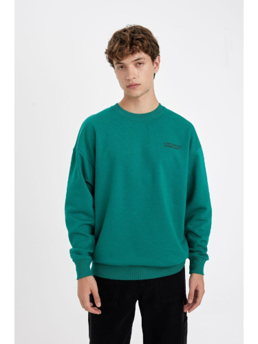 DEFACTO Men's Green Oversize Fit Crew Neck Printed Sweatshirt