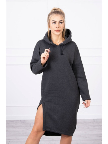 Dress with a hood and a slit on the side graphite melange