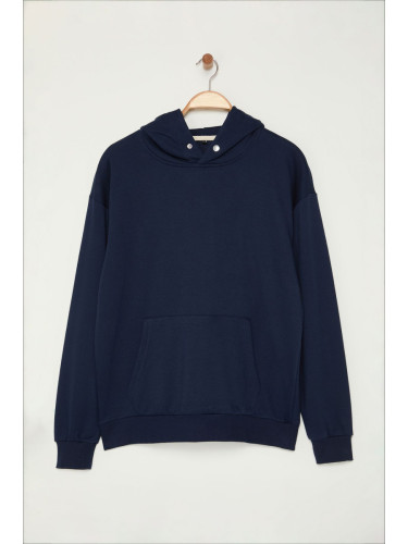 Trendyol Navy Blue Basic Oversize/Wide Cut Stud Detailed Sweatshirt