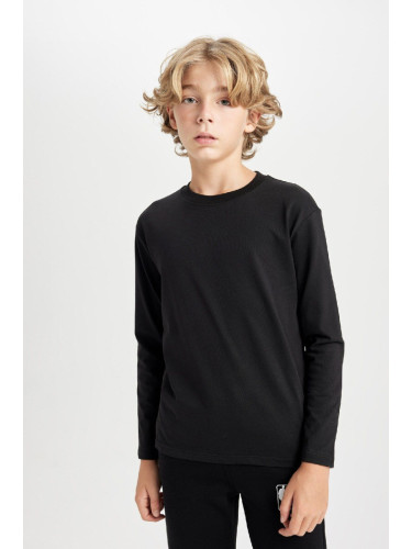 DEFACTO Boy Regular Fit Seasonal Basic Crew Neck Long Sleeve Cotton Black T-Shirt