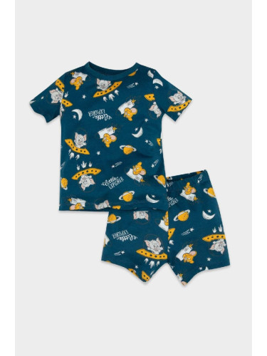 DEFACTO Baby Boy Tom & Jerry Printed Short Sleeve Shorts Cotton Combed Cotton Pajama Set