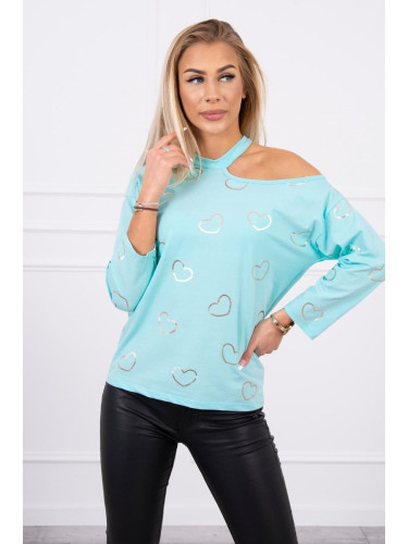 Blouse with heart mint print