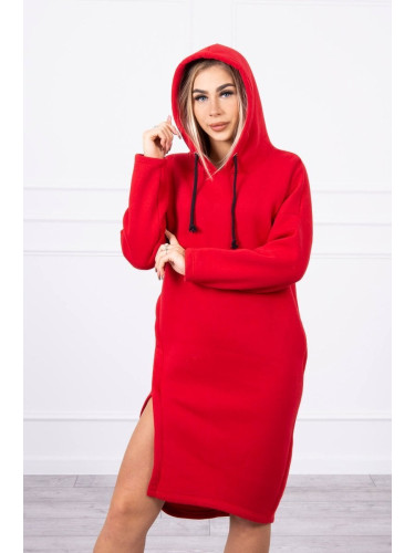 Dress with a hood and a slit on the side red