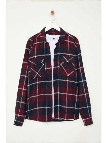 Trendyol Burgundy Plaid Lumberjack Winter Plus Size Shirt