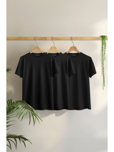 Trendyol 3-Pack Black Basic Slim/Slim Cut 100% Cotton 3-Pack T-Shirt