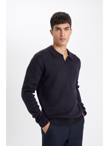 DEFACTO Men's Navy Blue Standard Fit Regular Cut Polo Neck Knitwear Sweater