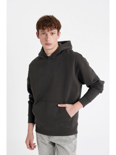 DEFACTO Men's Anthracite Oversize Fit Hooded Pocket Basic Sweatshirt