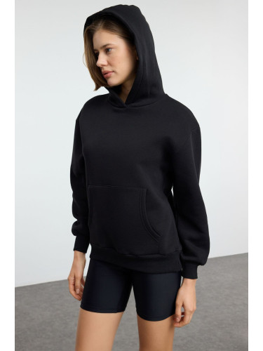 Trendyol Black Hooded Regular/Normal Pattern Knitted Sweatshirt