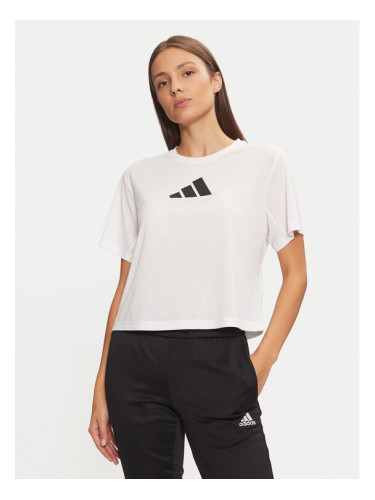 adidas Тениска от техническо трико Train Essentials Big Logo JG8615 Бял Regular Fit