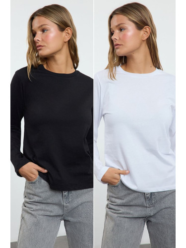 Trendyol Black-White 2-Pack Crew Neck Regular/Normal Cut Knitted T-Shirt