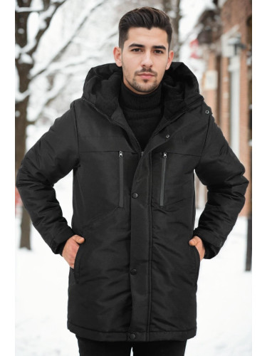 95968 Dewberry Hooded Coat Parka with Fleece Inside-BLACK