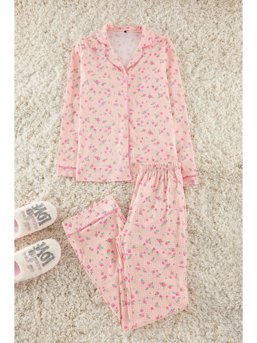 Trendyol Pink 100% Cotton Floral Knitted Pajama Set